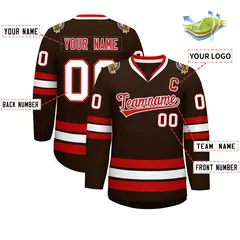 Classic Style Hockey Jersey in Brown Red-White 2