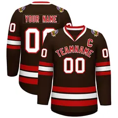 Classic Style Hockey Jersey in Brown Red-White 1