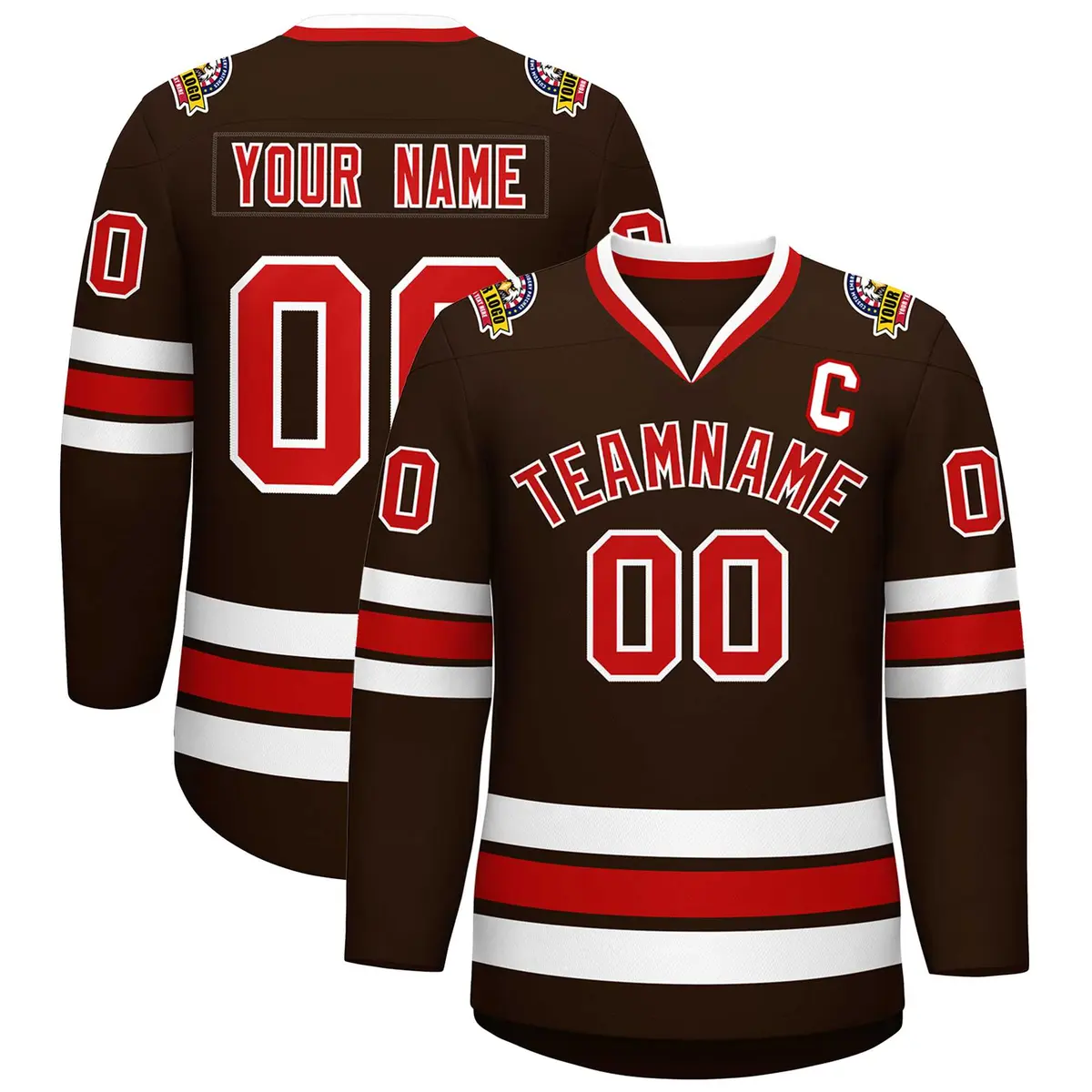Classic Style Hockey Jersey in Brown Red-White