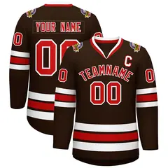 Classic Style Hockey Jersey in Brown Red-White 1