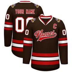 Classic Style Hockey Jersey in Brown Red-White 1