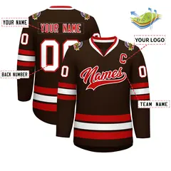 Classic Style Hockey Jersey in Brown Red-White 2