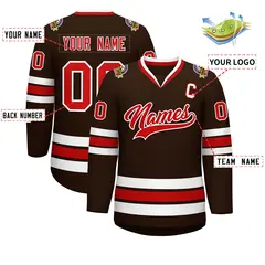 Classic Style Hockey Jersey in Brown Red-White 2