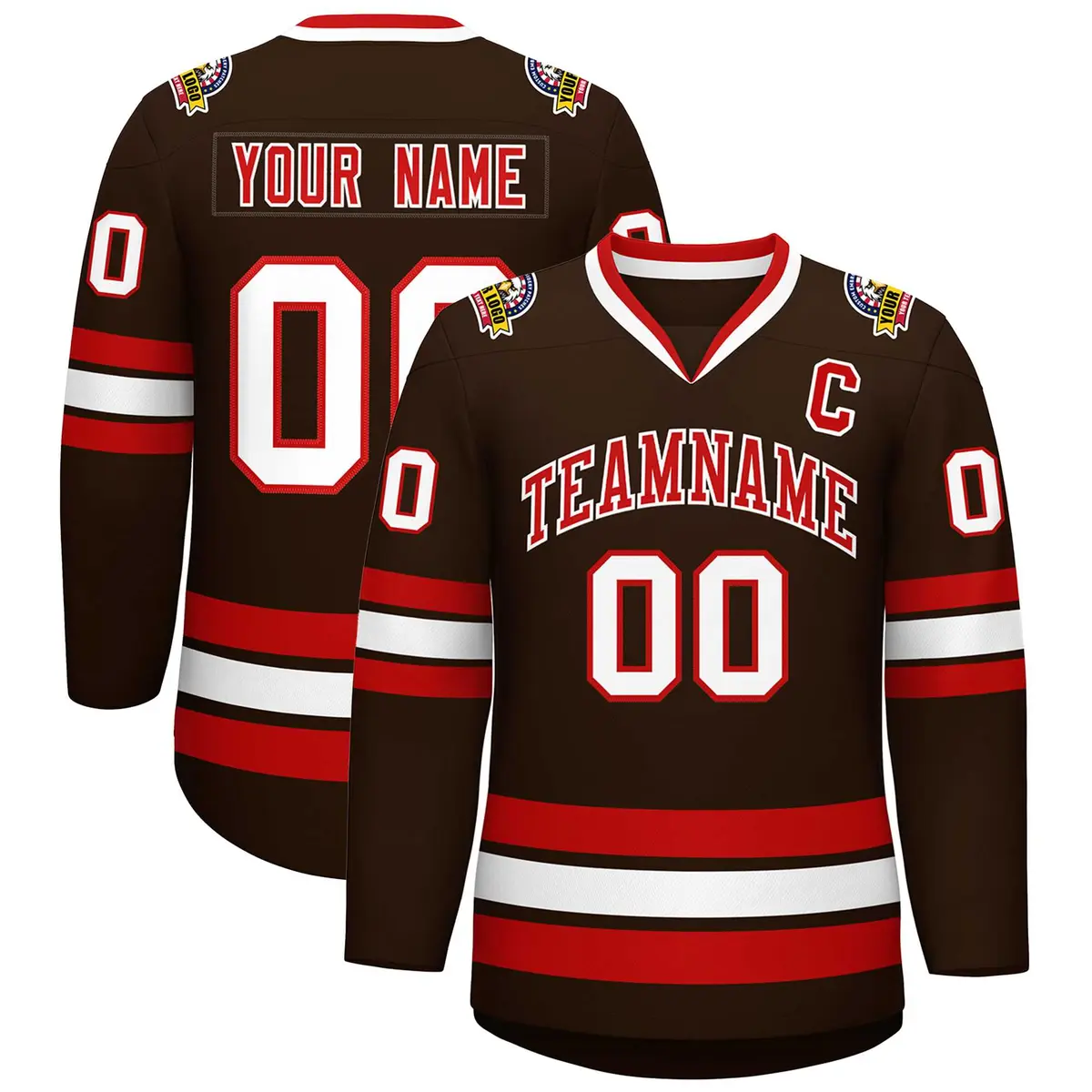 Classic Style Hockey Jersey in Brown Red-White