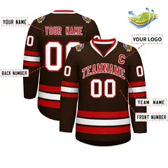 Classic Style Hockey Jersey in Brown Red-White 2