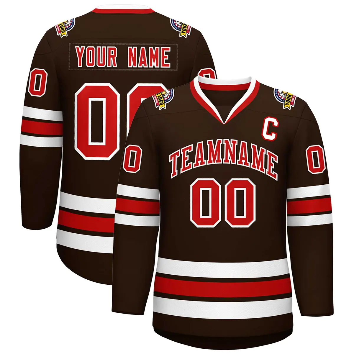 Classic Style Hockey Jersey in Brown Red-White