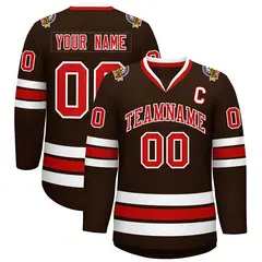 Classic Style Hockey Jersey in Brown Red-White 1
