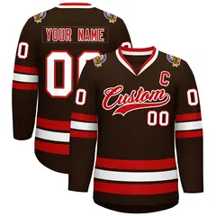 Classic Style Hockey Jersey in Brown Red-White 1