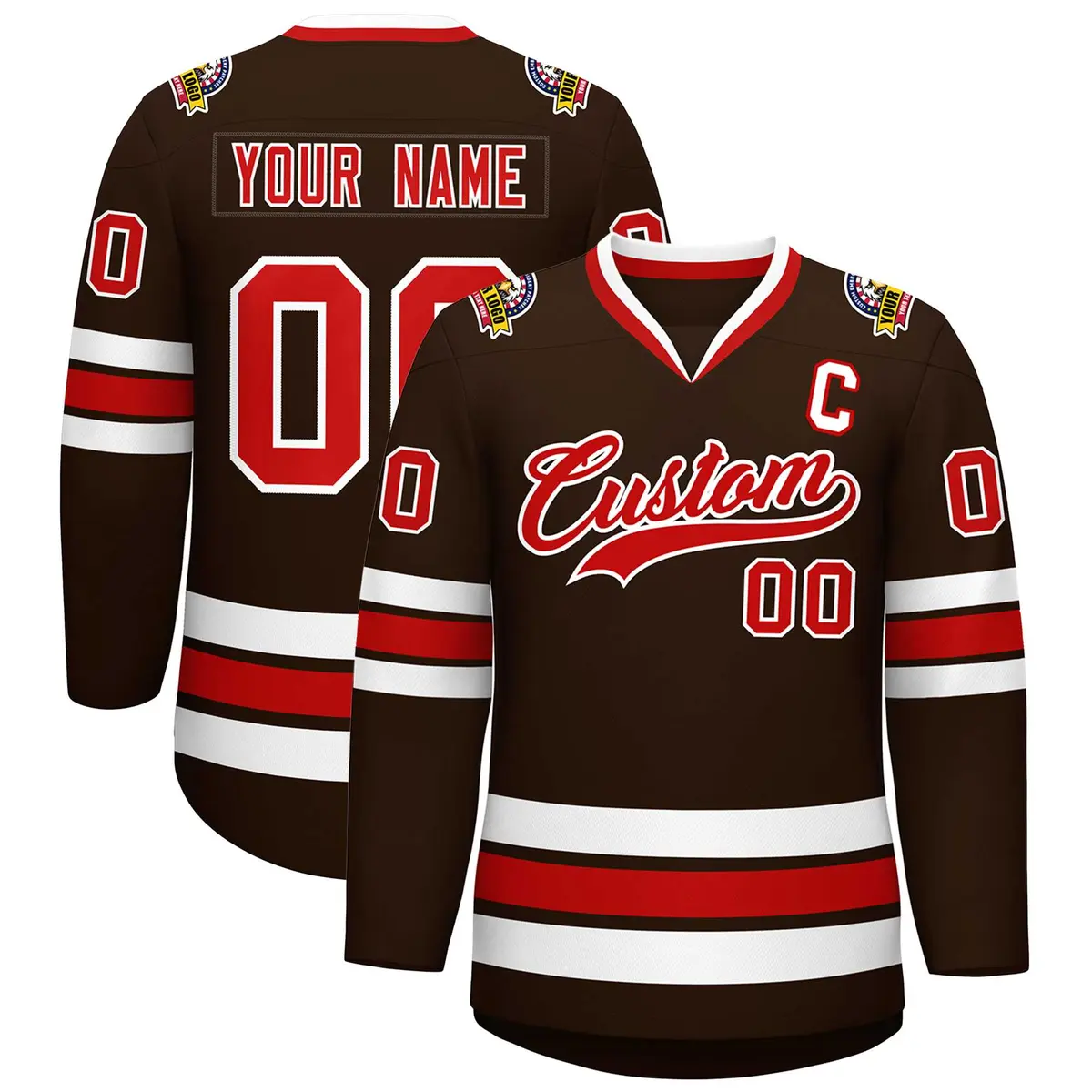 Classic Style Hockey Jersey in Brown Red-White