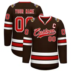 Classic Style Hockey Jersey in Brown Red-White 1