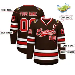 Classic Style Hockey Jersey in Brown Red-White 2