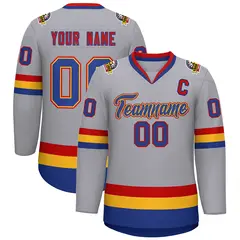 Classic Style Hockey Jersey in Gray Royal Gold-Red 1