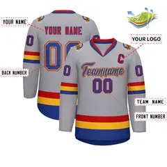 Classic Style Hockey Jersey in Gray Royal Gold-Red 2
