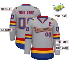 Classic Style Hockey Jersey in Gray Royal Gold-Red 2