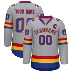 Classic Style Hockey Jersey in Gray Royal Gold-Red 1