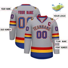 Classic Style Hockey Jersey in Gray Royal Gold-Red 2