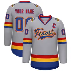 Classic Style Hockey Jersey in Gray Royal Gold-Red 1