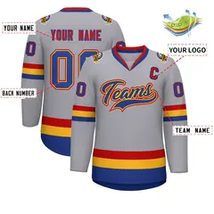 Classic Style Hockey Jersey in Gray Royal Gold-Red 2
