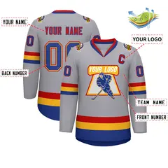 Classic Style Hockey Jersey in Gray Royal Gold-Red 2