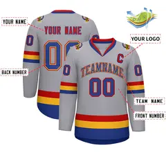 Classic Style Hockey Jersey in Gray Royal Gold-Red 2
