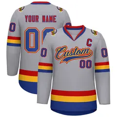 Classic Style Hockey Jersey in Gray Royal Gold-Red 1