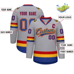 Classic Style Hockey Jersey in Gray Royal Gold-Red 2