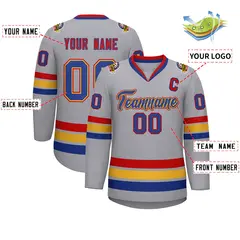 Classic Style Hockey Jersey in Gray Royal Gold-Red 2