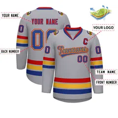 Classic Style Hockey Jersey in Gray Royal Gold-Red 2