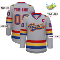 Classic Style Hockey Jersey in Gray Royal Gold-Red 2