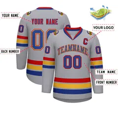 Classic Style Hockey Jersey in Gray Royal Gold-Red 2