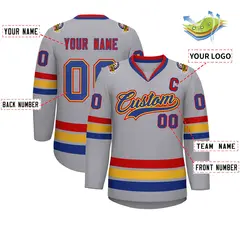 Classic Style Hockey Jersey in Gray Royal Gold-Red 2