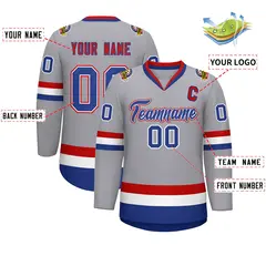 Classic Style Hockey Jersey in Gray Royal White-Red 2