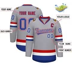 Classic Style Hockey Jersey in Gray Royal White-Red 2
