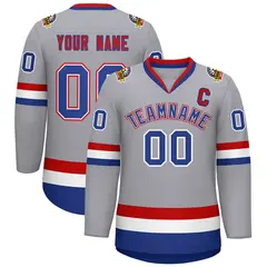 Classic Style Hockey Jersey in Gray Royal White-Red 1