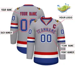 Classic Style Hockey Jersey in Gray Royal White-Red 2