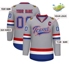 Classic Style Hockey Jersey in Gray Royal White-Red 2