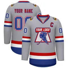 Classic Style Hockey Jersey in Gray Royal White-Red 1