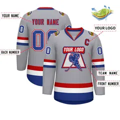 Classic Style Hockey Jersey in Gray Royal White-Red 2