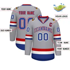 Classic Style Hockey Jersey in Gray Royal White-Red 2