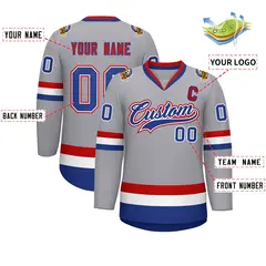 Classic Style Hockey Jersey in Gray Royal White-Red 2