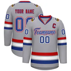 Classic Style Hockey Jersey in Gray Royal White-Red 1