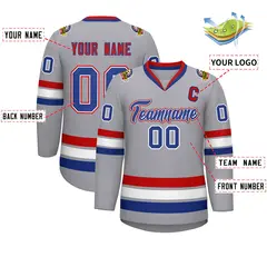 Classic Style Hockey Jersey in Gray Royal White-Red 2