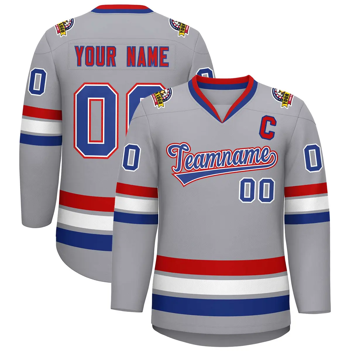 Classic Style Hockey Jersey in Gray Royal White-Red