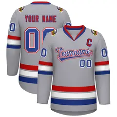 Classic Style Hockey Jersey in Gray Royal White-Red 1