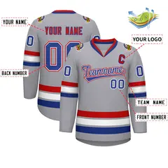 Classic Style Hockey Jersey in Gray Royal White-Red 2