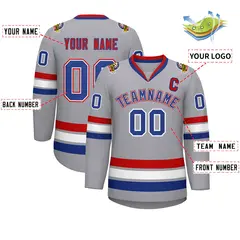 Classic Style Hockey Jersey in Gray Royal White-Red 2
