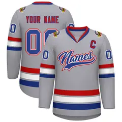 Classic Style Hockey Jersey in Gray Royal White-Red