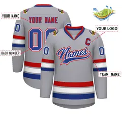 Classic Style Hockey Jersey in Gray Royal White-Red 2