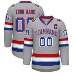 Classic Style Hockey Jersey in Gray Royal White-Red 1