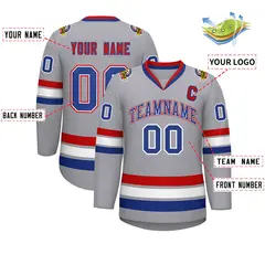 Classic Style Hockey Jersey in Gray Royal White-Red 2